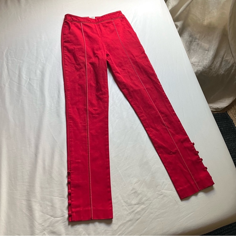Rosie Assoulin Red Slim Straight Leg Cropped Pants